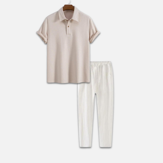 Herren Set Blau Größe M Baumwolle - Poloshirt und Kordelzughose, Geschenkset für Herren-1