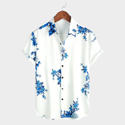 Christian Herren Sommerhemd Weiß – Kurzarm mit Floral Print Leicht & Atmungsaktiv