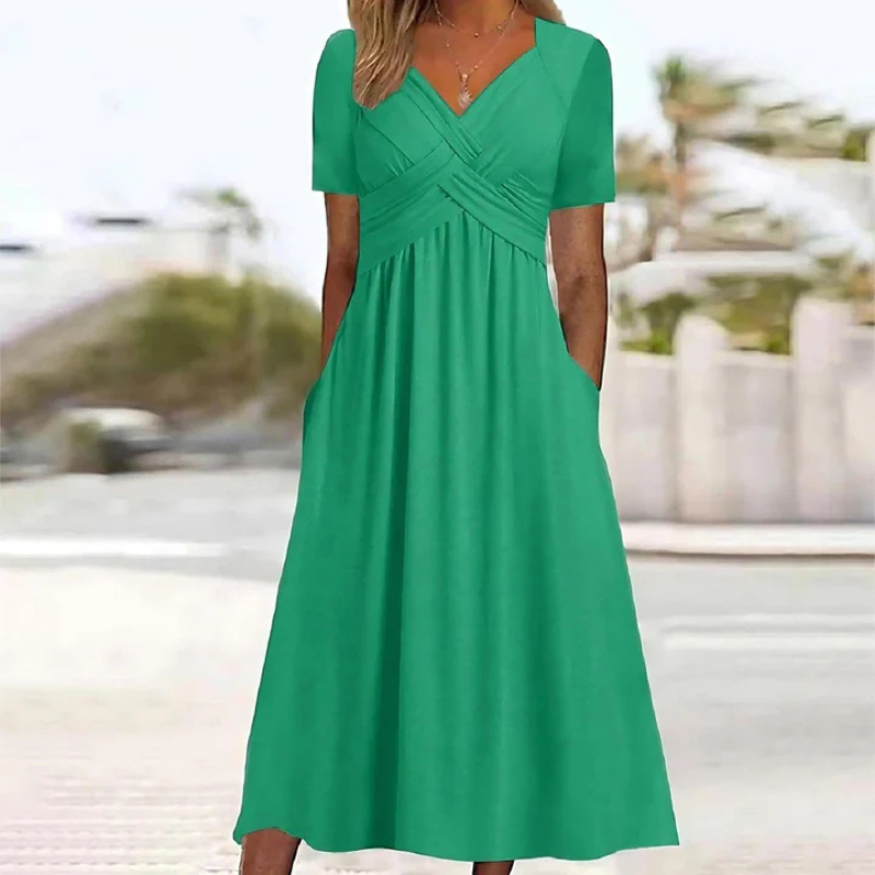 Weiches A-linien Kleid Mit V Ausschnitt Für Damen | Midi 0