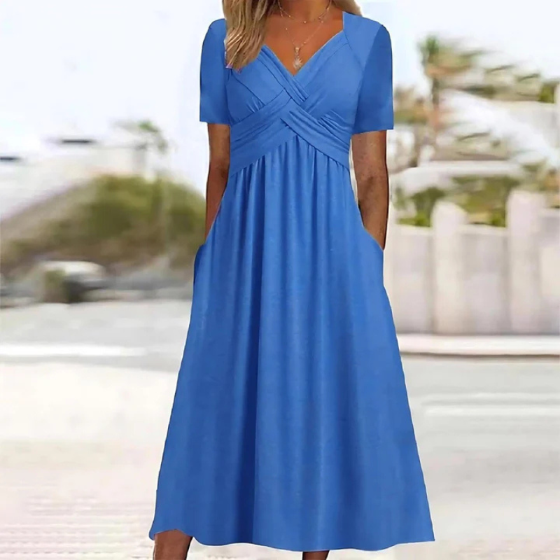 Weiches A-linien Kleid Mit V Ausschnitt Für Damen | Midi 1