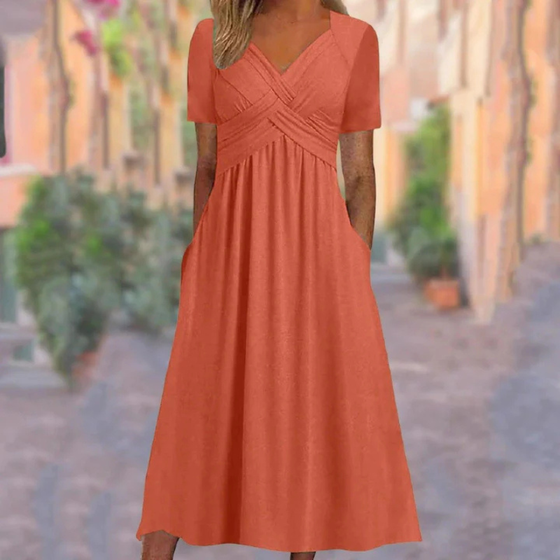 Weiches A-linien Kleid Mit V Ausschnitt Für Damen | Midi 2