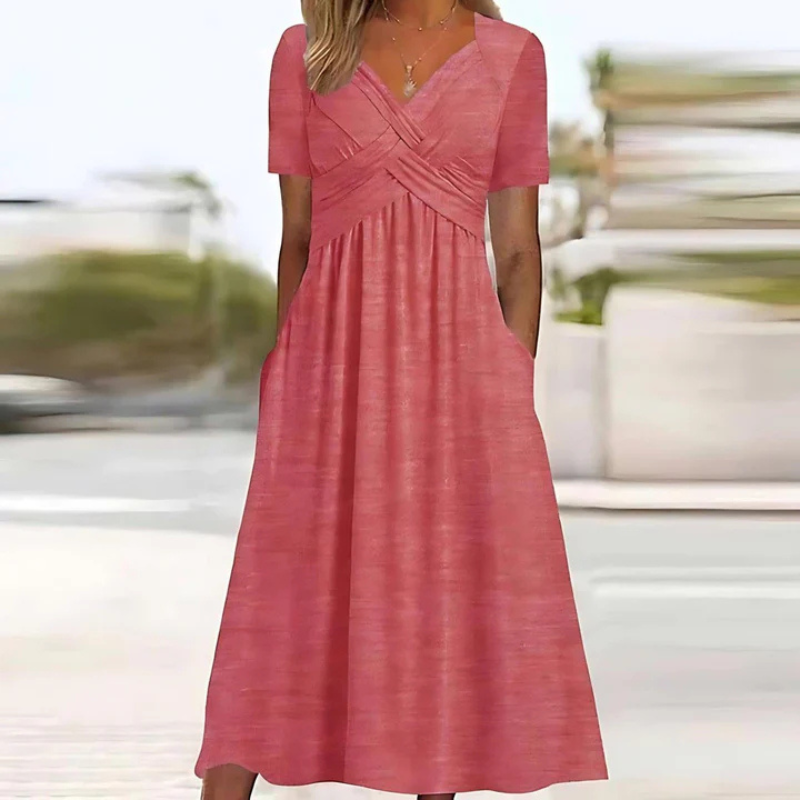 Weiches A-linien Kleid Mit V Ausschnitt Für Damen | Midi 4