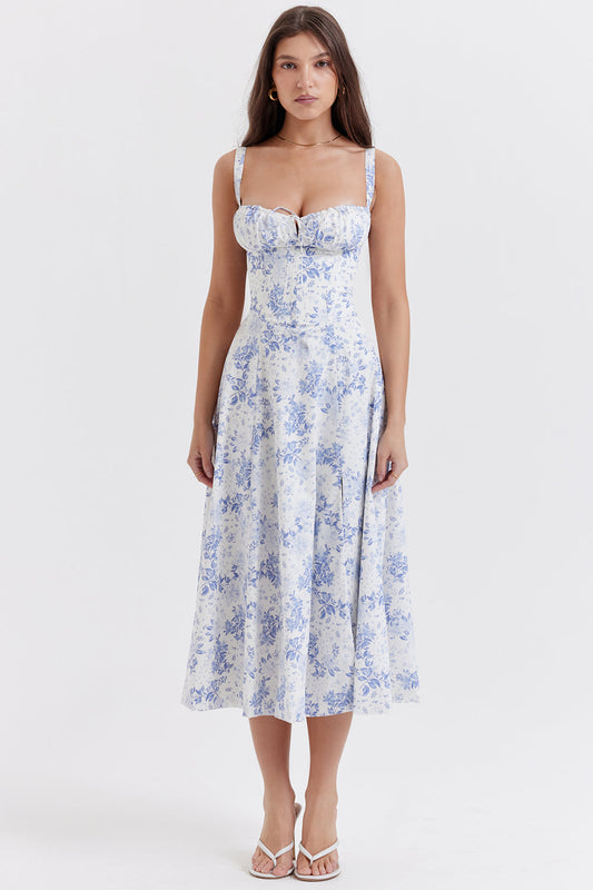Zipporas - Tailliertes Bustier-Kleid mit modernem Frühlingsblumen-Print für 2025 0