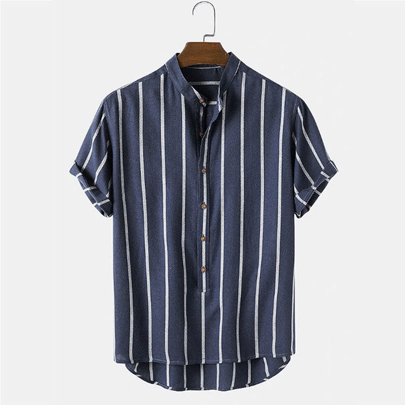 Herren Kurzarmhemd und Shorts Set Blau Größe M Baumwolle-2
