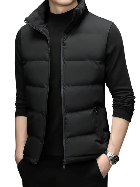 Elegante Schwarze Ärmellose Herren Steppweste mit Reißverschluss
