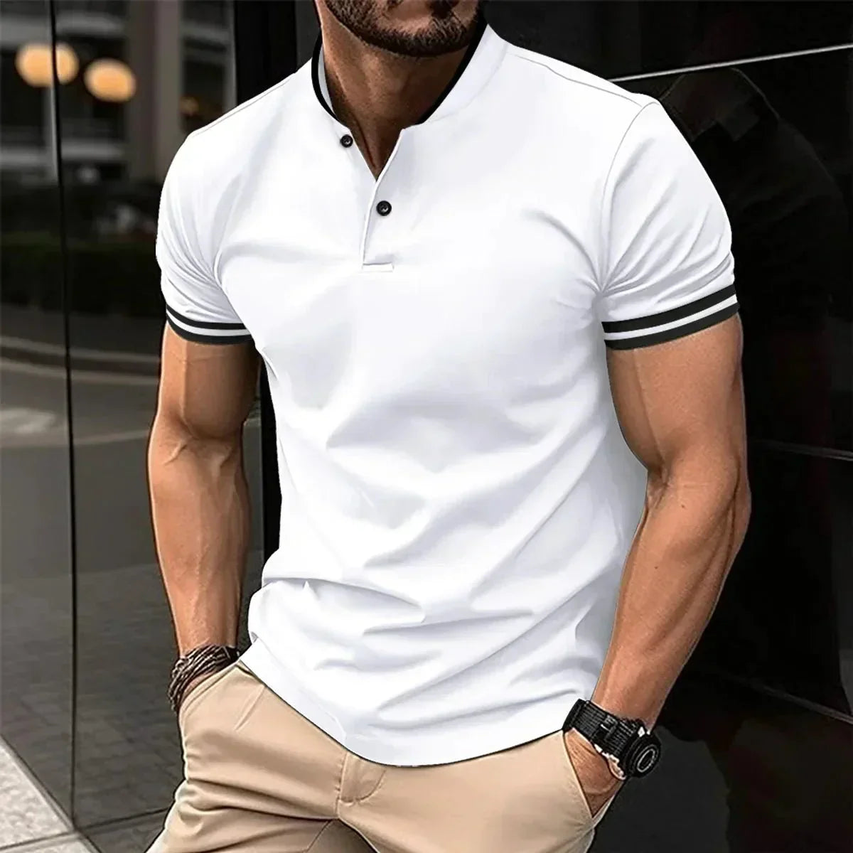 Variant image for Herren Polo Shirt Schwarz Größe M Baumwolle Stehkragen Kurzarm-13