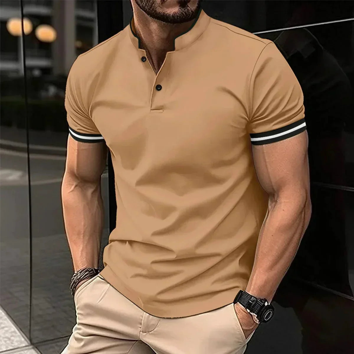 Variant image for Herren Polo Shirt Schwarz Größe M Baumwolle Stehkragen Kurzarm-7