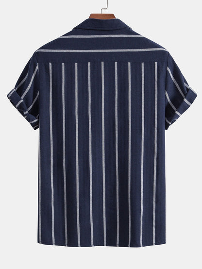 Herren Kurzarmhemd und Shorts Set Blau Größe M Baumwolle-3