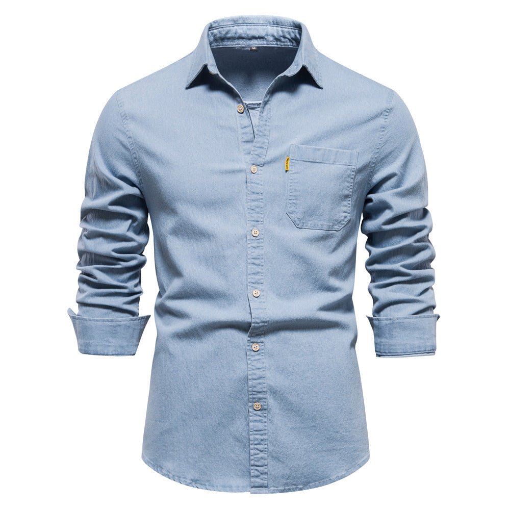 Variant image for Herrenhemden Langarm Blau Größe M Baumwolle Denim-16