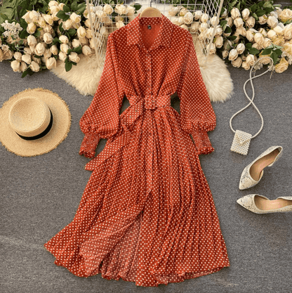 Kine Gepunktetes Kleid mit Gürtel für Sommer und Frühling