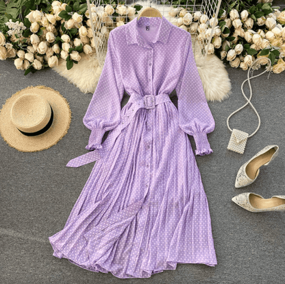 Kine Gepunktetes Kleid mit Gürtel für Sommer und Frühling
