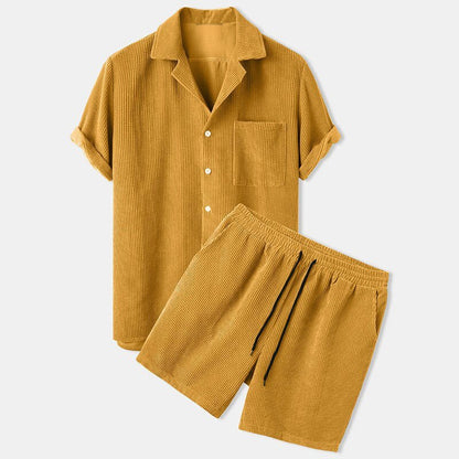 Variant image for Herren Cordhemd und Shorts Set Beige Größe M Baumwolle-7
