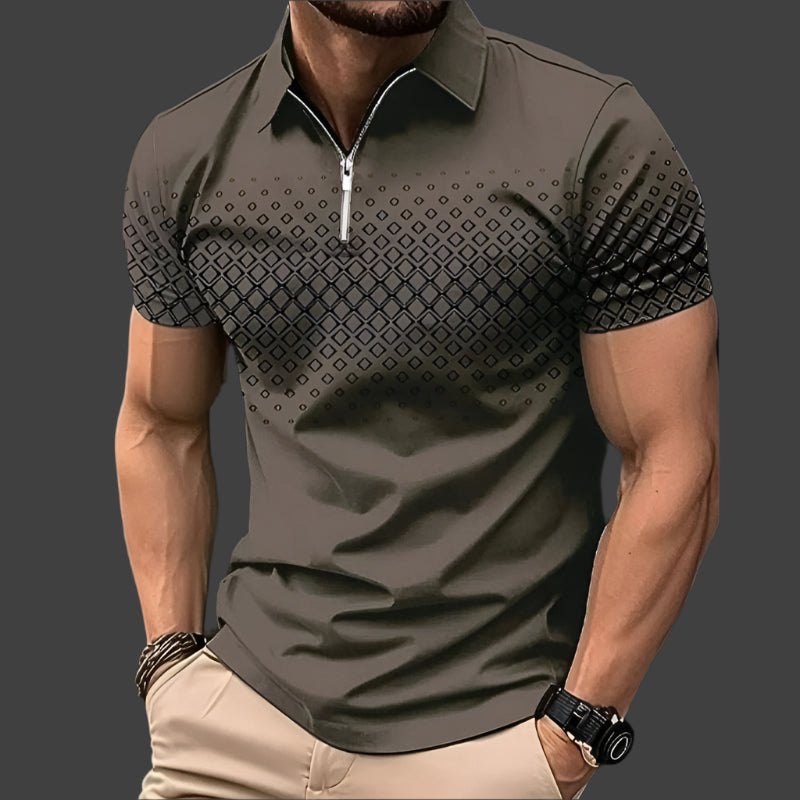 Modernes Herren Poloshirt mit Reißverschluss – Kurzarm und gemustert