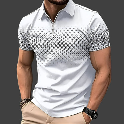 Modernes Herren Poloshirt mit Reißverschluss – Kurzarm und gemustert