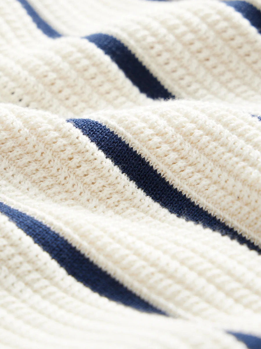 Kurzarm Strickpolo Weiß Gestreift – Sommerliches Retro Herrenpolo