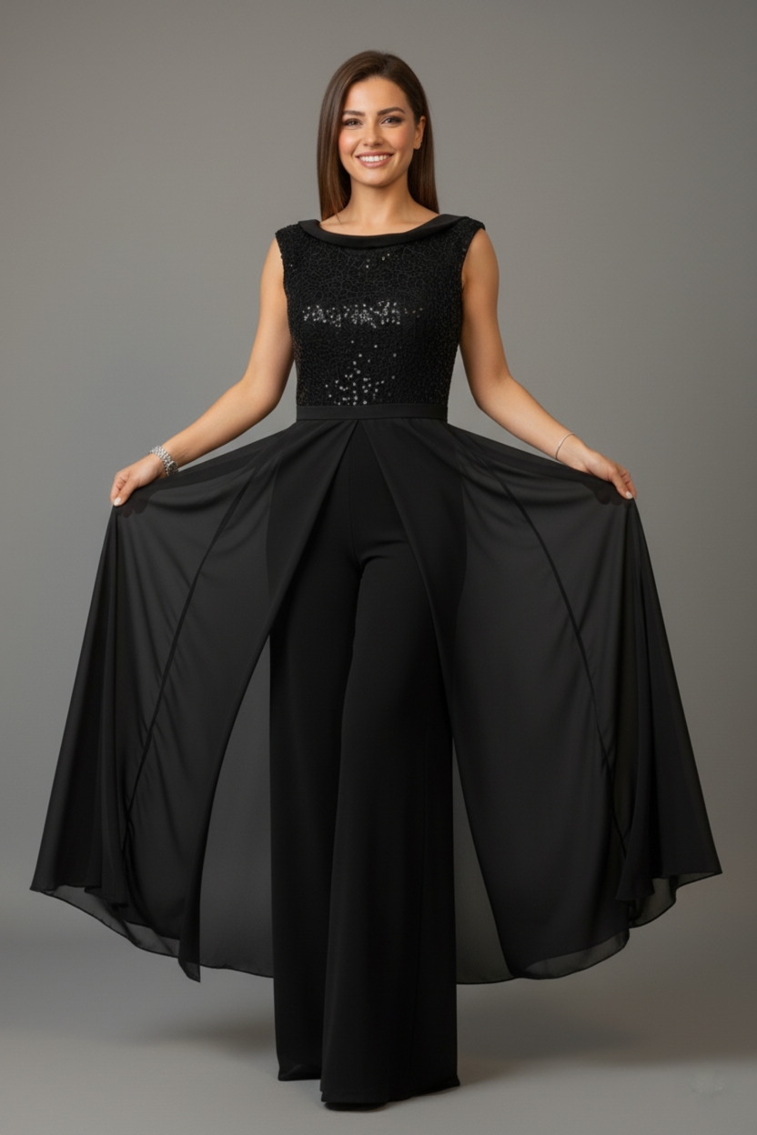 Damen Jumpsuit - Eleganter Einteiler mit Rundhalsausschnitt und strukturiertem Detail